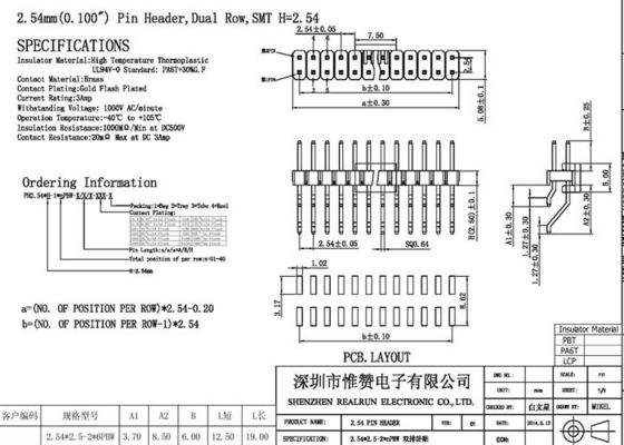 SMD 1000VAC PA6T horizontaler Pin Header Gold Flash 36 Pin PA6T