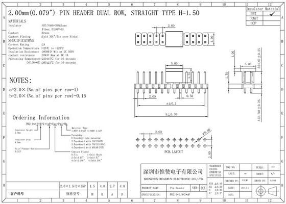 Doppelschicht Pin Header Connector DC500V horizontales SMT PA6T